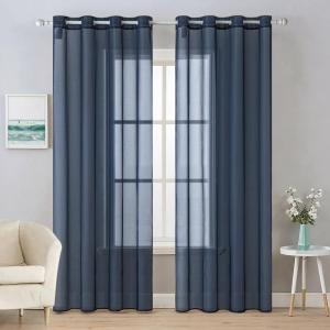 MIULEE Christmas 2 Panels Solid Color Red Sheer Curtains 84 Inch Length Set Elegant Grommet Light Filtering Window Voile Panels/Drapes/Treatment for Bedroom Living Room W54 x L84 Inch, Haute Red(Navy Blue)