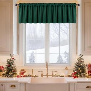 MIULEE Christmas Blackout Window Valance for Bedroom Kitchen Bathroom Living Room Darkening Rod Pocket Curtain Valance, Thermal Insulated Window Treatment 1 Panel, 52 x 18 Inches, Hunter Green(Hunter Green)