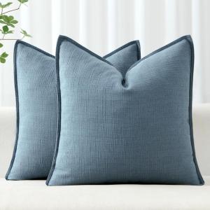 MIULEE Christmas Decorative Pillow Covers 20×20, 2 Pack Boho Farmhouse Neutral Throw Pillows for Couch, Thick Textured Modern Linen Cushion Cases Sofa Bed Living Room Home Decor, Dark Green(Blue)