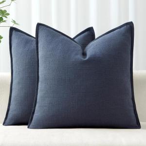 MIULEE Christmas Decorative Pillow Covers 20×20, 2 Pack Boho Farmhouse Neutral Throw Pillows for Couch, Thick Textured Modern Linen Cushion Cases Sofa Bed Living Room Home Decor, Dark Green(Navy Blue)
