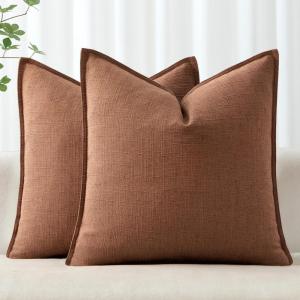 MIULEE Christmas Decorative Pillow Covers 20×20, 2 Pack Boho Farmhouse Neutral Throw Pillows for Couch, Thick Textured Modern Linen Cushion Cases Sofa Bed Living Room Home Decor, Dark Green(Rust)