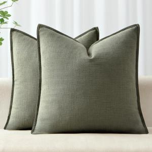 MIULEE Christmas Decorative Pillow Covers 20×20, 2 Pack Boho Farmhouse Neutral Throw Pillows for Couch, Thick Textured Modern Linen Cushion Cases Sofa Bed Living Room Home Decor, Dark Green(Olive Green)