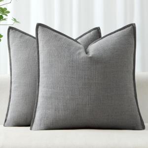MIULEE Christmas Decorative Pillow Covers 20×20, 2 Pack Boho Farmhouse Neutral Throw Pillows for Couch, Thick Textured Modern Linen Cushion Cases Sofa Bed Living Room Home Decor, Dark Green(Grey)
