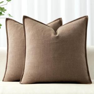 MIULEE Christmas Decorative Pillow Covers 20×20, 2 Pack Boho Farmhouse Neutral Throw Pillows for Couch, Thick Textured Modern Linen Cushion Cases Sofa Bed Living Room Home Decor, Dark Green(Coco Brown)