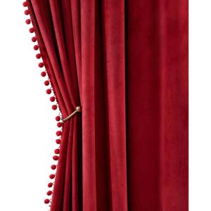 MIULEE Christmas Emerald Green Pom Pom Velvet Curtains for Bedroom/Living Room Darkening Thermal Insulating 84 Inches Long Blackout Curtain with Rod Pocket for Girls Room/Nursery/Home Theater Set of 2(Red)