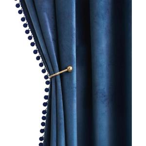 MIULEE Christmas Emerald Green Pom Pom Velvet Curtains for Bedroom/Living Room Darkening Thermal Insulating 84 Inches Long Blackout Curtain with Rod Pocket for Girls Room/Nursery/Home Theater Set of 2(Navy Blue)