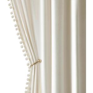 MIULEE Christmas Emerald Green Pom Pom Velvet Curtains for Bedroom/Living Room Darkening Thermal Insulating 84 Inches Long Blackout Curtain with Rod Pocket for Girls Room/Nursery/Home Theater Set of 2(Ivory)