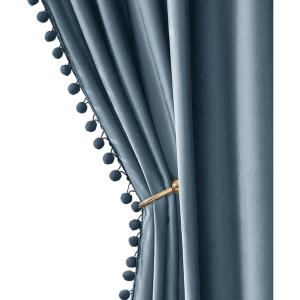 MIULEE Christmas Emerald Green Pom Pom Velvet Curtains for Bedroom/Living Room Darkening Thermal Insulating 84 Inches Long Blackout Curtain with Rod Pocket for Girls Room/Nursery/Home Theater Set of 2(Dark Slate)