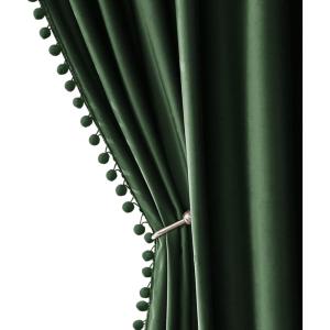 MIULEE Christmas Emerald Green Pom Pom Velvet Curtains for Bedroom/Living Room Darkening Thermal Insulating 84 Inches Long Blackout Curtain with Rod Pocket for Girls Room/Nursery/Home Theater Set of 2(Emerald Green)