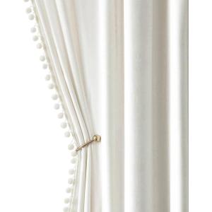 MIULEE Christmas Emerald Green Pom Pom Velvet Curtains for Bedroom/Living Room Darkening Thermal Insulating 84 Inches Long Blackout Curtain with Rod Pocket for Girls Room/Nursery/Home Theater Set of 2(Pure White)