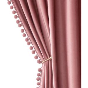 MIULEE Christmas Emerald Green Pom Pom Velvet Curtains for Bedroom/Living Room Darkening Thermal Insulating 84 Inches Long Blackout Curtain with Rod Pocket for Girls Room/Nursery/Home Theater Set of 2(Blush Pink)