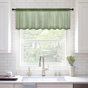 MIULEE Christmas Half Window Sheer Curtain Valance, Extra Wide Rod Pocket Voile Drape for Kitchen Cafe Bathroom Small Window One Panel 60 x 18 Inch Haute Red(Sage Green)