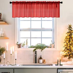 MIULEE Christmas Half Window Sheer Curtain Valance, Extra Wide Rod Pocket Voile Drape for Kitchen Cafe Bathroom Small Window One Panel 60 x 18 Inch Haute Red(Haute Red)