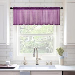 MIULEE Christmas Half Window Sheer Curtain Valance, Extra Wide Rod Pocket Voile Drape for Kitchen Cafe Bathroom Small Window One Panel 60 x 18 Inch Haute Red(Plum Purple)