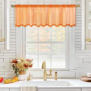 MIULEE Christmas Half Window Sheer Curtain Valance, Extra Wide Rod Pocket Voile Drape for Kitchen Cafe Bathroom Small Window One Panel 60 x 18 Inch Haute Red(Orange)