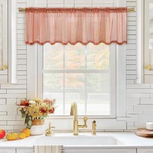 MIULEE Christmas Half Window Sheer Curtain Valance, Extra Wide Rod Pocket Voile Drape for Kitchen Cafe Bathroom Small Window One Panel 60 x 18 Inch Haute Red(Burnt Orange)