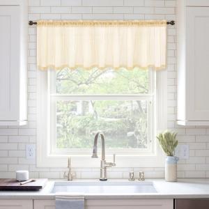 MIULEE Christmas Half Window Sheer Curtain Valance, Extra Wide Rod Pocket Voile Drape for Kitchen Cafe Bathroom Small Window One Panel 60 x 18 Inch Haute Red(Cream Beige)