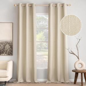 MIULEE Christmas Hunter Green Faux Linen Textured Curtains 84 Inch Length 2 Panels Set for Living Room Bedroom Farmhouse Burlap Weave Semi Sheer Grommet Top Light Filtering Window Drapes, W37xL84(Cream Beige)