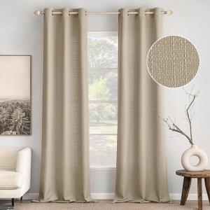 MIULEE Christmas Hunter Green Faux Linen Textured Curtains 84 Inch Length 2 Panels Set for Living Room Bedroom Farmhouse Burlap Weave Semi Sheer Grommet Top Light Filtering Window Drapes, W37xL84(Taupe)