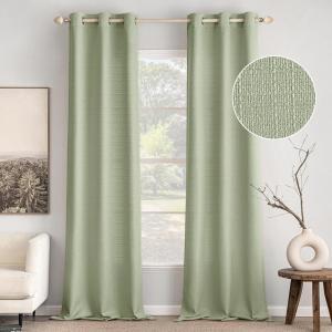 MIULEE Christmas Hunter Green Faux Linen Textured Curtains 84 Inch Length 2 Panels Set for Living Room Bedroom Farmhouse Burlap Weave Semi Sheer Grommet Top Light Filtering Window Drapes, W37xL84(Sage Green)