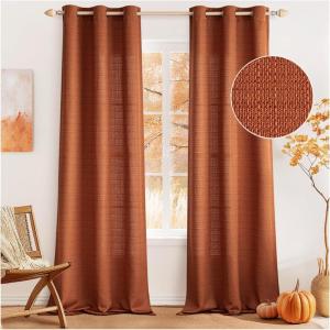 MIULEE Christmas Hunter Green Faux Linen Textured Curtains 84 Inch Length 2 Panels Set for Living Room Bedroom Farmhouse Burlap Weave Semi Sheer Grommet Top Light Filtering Window Drapes, W37xL84(Burnt Orange)