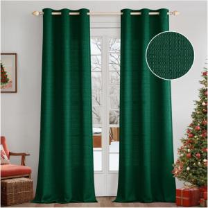 MIULEE Christmas Hunter Green Faux Linen Textured Curtains 84 Inch Length 2 Panels Set for Living Room Bedroom Farmhouse Burlap Weave Semi Sheer Grommet Top Light Filtering Window Drapes, W37xL84(Hunter Green)