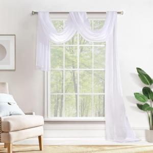 MIULEE Christmas Luxury Window Scarf Sheer Voile Elegant Topper Long Window Valance Solid Window Treatment Swags Drapes for Window Ceremony Wedding Canopy Bed 54″ x 216″ Maroon Red 1 Piece(White)