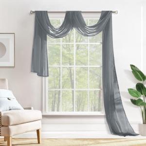MIULEE Christmas Luxury Window Scarf Sheer Voile Elegant Topper Long Window Valance Solid Window Treatment Swags Drapes for Window Ceremony Wedding Canopy Bed 54″ x 216″ Maroon Red 1 Piece(Dark Grey)