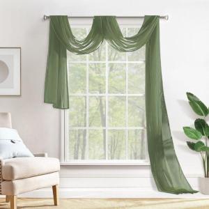 MIULEE Christmas Luxury Window Scarf Sheer Voile Elegant Topper Long Window Valance Solid Window Treatment Swags Drapes for Window Ceremony Wedding Canopy Bed 54″ x 216″ Maroon Red 1 Piece(Sage Green)