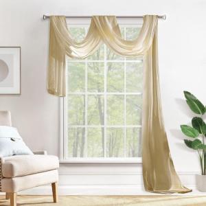 MIULEE Christmas Luxury Window Scarf Sheer Voile Elegant Topper Long Window Valance Solid Window Treatment Swags Drapes for Window Ceremony Wedding Canopy Bed 54″ x 216″ Maroon Red 1 Piece(Beige)