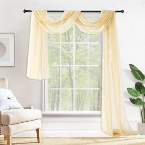 MIULEE Christmas Luxury Window Scarf Sheer Voile Elegant Topper Long Window Valance Solid Window Treatment Swags Drapes for Window Ceremony Wedding Canopy Bed 54″ x 216″ Maroon Red 1 Piece(Cream Beige)