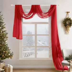 MIULEE Christmas Luxury Window Scarf Sheer Voile Elegant Topper Long Window Valance Solid Window Treatment Swags Drapes for Window Ceremony Wedding Canopy Bed 54″ x 216″ Maroon Red 1 Piece(Red)