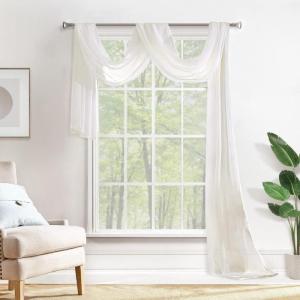 MIULEE Christmas Luxury Window Scarf Sheer Voile Elegant Topper Long Window Valance Solid Window Treatment Swags Drapes for Window Ceremony Wedding Canopy Bed 54″ x 216″ Maroon Red 1 Piece(Ivory)