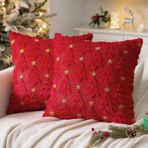 MIULEE Christmas Pillow Covers 18×18 Inch Set of 2, Beige Christmas Tree Plush Faux Fur Pillowcases Soft Decorative Throw Pillow Cases for Couch Sofa Living Room Winter Xmas Holiday Home Decor(Red)