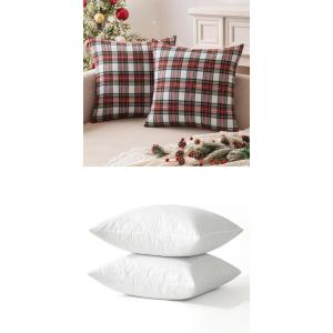 MIULEE Christmas Set of 2 Scottish Tartan Plaid Throw Pillow Covers Farmhouse Classic 18×18 Inch Red and White, 18×18 Pillow Inserts Pack of 2 Down Alternative Decorative Feather Throw Pillow Inserts