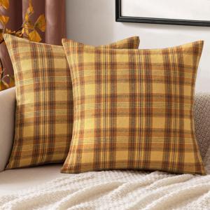 MIULEE Christmas Set of 2 Scottish Tartan Plaid Throw Pillow Covers Farmhouse Classic Decorative Outdoor Square Cushion Cases for Decor Sofa Couch 18×18 Inch, Green(Orange)