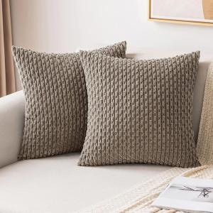 MIULEE Christmas Throw Pillow Covers Soft Corduroy Decorative Set of 2 Boho Striped Pillow Covers Pillowcases Farmhouse Home Decor for Couch Bed Sofa Living Room 18×18 Inch Pure White(Brown)