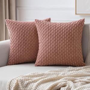 MIULEE Christmas Throw Pillow Covers Soft Corduroy Decorative Set of 2 Boho Striped Pillow Covers Pillowcases Farmhouse Home Decor for Couch Bed Sofa Living Room 18×18 Inch Pure White(Blush Pink)