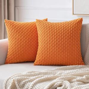 MIULEE Christmas Throw Pillow Covers Soft Corduroy Decorative Set of 2 Boho Striped Pillow Covers Pillowcases Farmhouse Home Decor for Couch Bed Sofa Living Room 18×18 Inch Pure White(Orange)