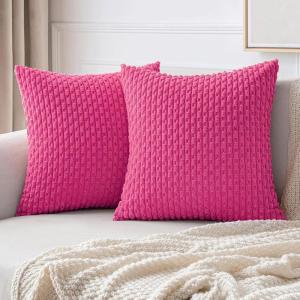 MIULEE Christmas Throw Pillow Covers Soft Corduroy Decorative Set of 2 Boho Striped Pillow Covers Pillowcases Farmhouse Home Decor for Couch Bed Sofa Living Room 18×18 Inch Pure White(Hot Pink)