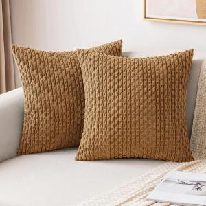 MIULEE Christmas Throw Pillow Covers Soft Corduroy Decorative Set of 2 Boho Striped Pillow Covers Pillowcases Farmhouse Home Decor for Couch Bed Sofa Living Room 18×18 Inch Pure White(Light Coffee)