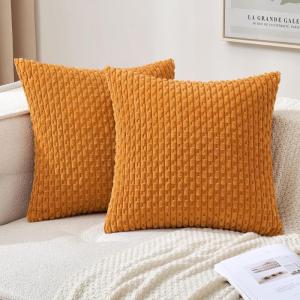 MIULEE Christmas Throw Pillow Covers Soft Corduroy Decorative Set of 2 Boho Striped Pillow Covers Pillowcases Farmhouse Home Decor for Couch Bed Sofa Living Room 18×18 Inch Pure White(Burnt Orange)
