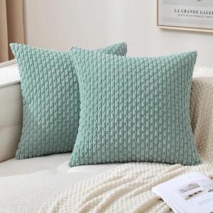 MIULEE Christmas Throw Pillow Covers Soft Corduroy Decorative Set of 2 Boho Striped Pillow Covers Pillowcases Farmhouse Home Decor for Couch Bed Sofa Living Room 18×18 Inch Pure White(Turquoise)