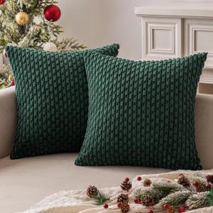 MIULEE Christmas Throw Pillow Covers Soft Corduroy Decorative Set of 2 Boho Striped Pillow Covers Pillowcases Farmhouse Home Decor for Couch Bed Sofa Living Room 18×18 Inch Pure White(Army Green)
