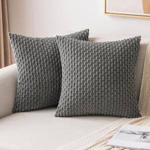 MIULEE Christmas Throw Pillow Covers Soft Corduroy Decorative Set of 2 Boho Striped Pillow Covers Pillowcases Farmhouse Home Decor for Couch Bed Sofa Living Room 18×18 Inch Pure White(Dark Grey)