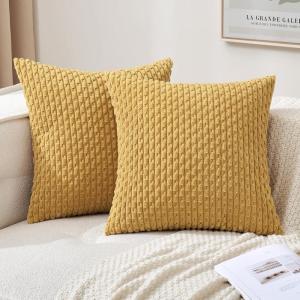 MIULEE Christmas Throw Pillow Covers Soft Corduroy Decorative Set of 2 Boho Striped Pillow Covers Pillowcases Farmhouse Home Decor for Couch Bed Sofa Living Room 18×18 Inch Pure White(Gold)