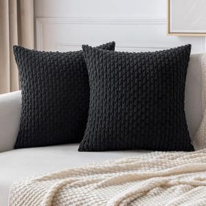 MIULEE Christmas Throw Pillow Covers Soft Corduroy Decorative Set of 2 Boho Striped Pillow Covers Pillowcases Farmhouse Home Decor for Couch Bed Sofa Living Room 18×18 Inch Pure White(Black)