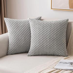 MIULEE Christmas Throw Pillow Covers Soft Corduroy Decorative Set of 2 Boho Striped Pillow Covers Pillowcases Farmhouse Home Decor for Couch Bed Sofa Living Room 18×18 Inch Pure White(Light Grey)