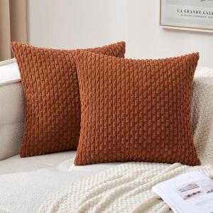 MIULEE Christmas Throw Pillow Covers Soft Corduroy Decorative Set of 2 Boho Striped Pillow Covers Pillowcases Farmhouse Home Decor for Couch Bed Sofa Living Room 18×18 Inch Pure White(Burnt)