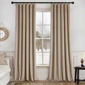 MIULEE Christmas Velvet Curtains 96 Inches Long 2 Panels Set for Bedroom, Pinch Pleat Back Tab Thermal Insulated Living Room Darkening Drapes Pleated Blackout Floor to Ceiling Curtain with Hooks, Red(Camel Beige)